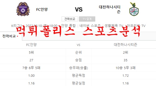 6월18일 K리그 FC안양 대전하나시티즌 국내축구 분석 먹튀폴리스